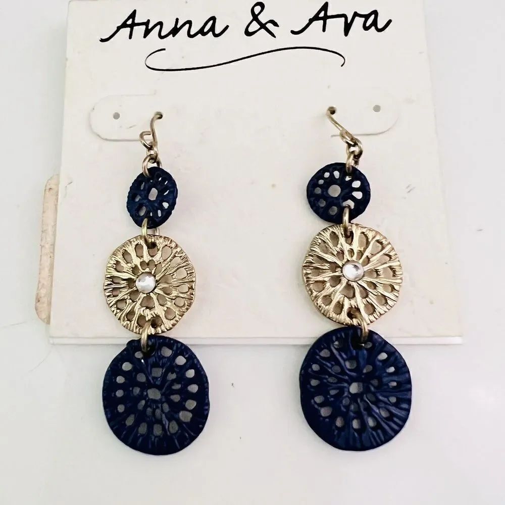Anna & Ava Earrings Dangle Drop  Circlessilver Blue Tone 4554